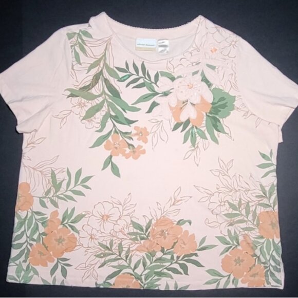 Alfred Dunner Womens Pink and Green Floral Design Blouse with Sequins Size 2X - Picture 1 of 8